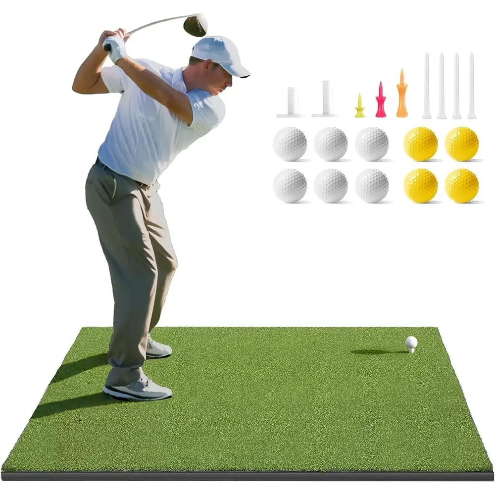 

Dense 5x4t/5x5t Hitting Mats for Golf Practice with 10 Balls, 9 Tees, Heavy-Duty Artificial Training Mat for Indoor and Outdoor