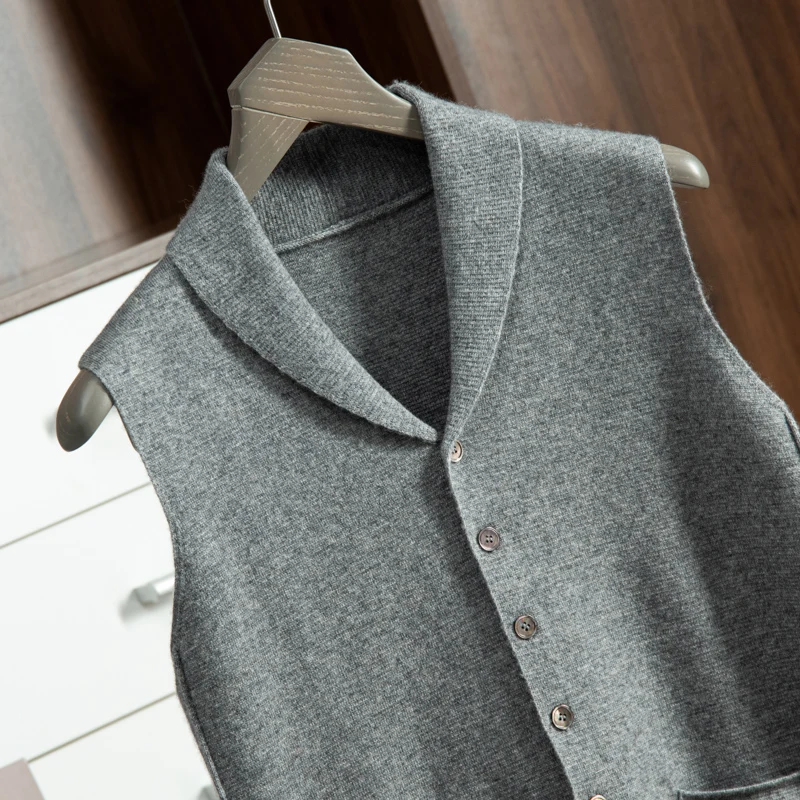 ZOCEPT High Quality Goat Cashmere Vest for Men Autumn Winter Casual Knitted Business Lapel Sweater Sleeveless Cardigan Waistcoat