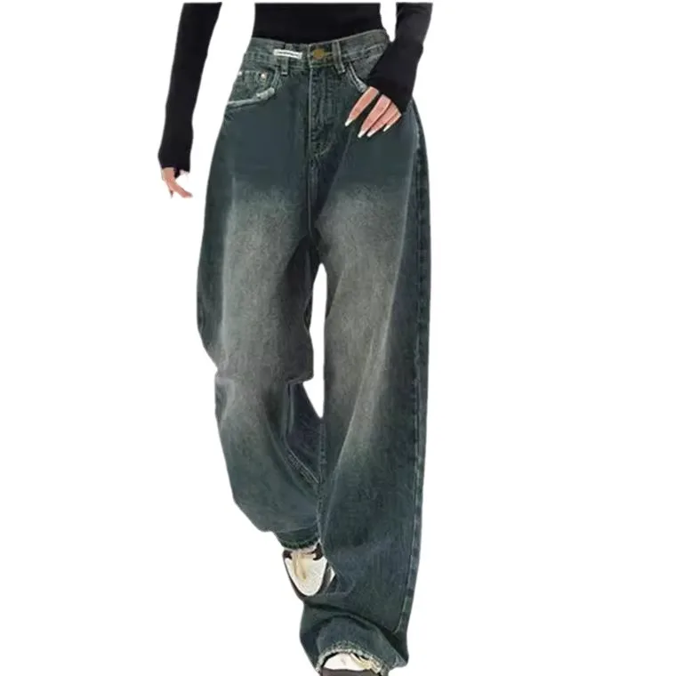 Jeans Full Length Denim Pants Women Wide Leg Jean High Waist Zipper Fly Washed Loose Pockets Vintage 2024 Casual Basics