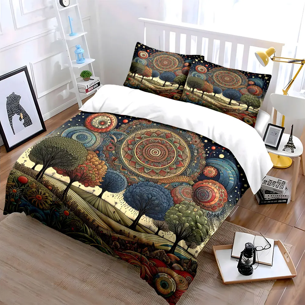 Colorful Mandala Nature Art Set Bedding Set with 1 Duvet Cover 2 Pillowcases Single Double King Queen, Gift