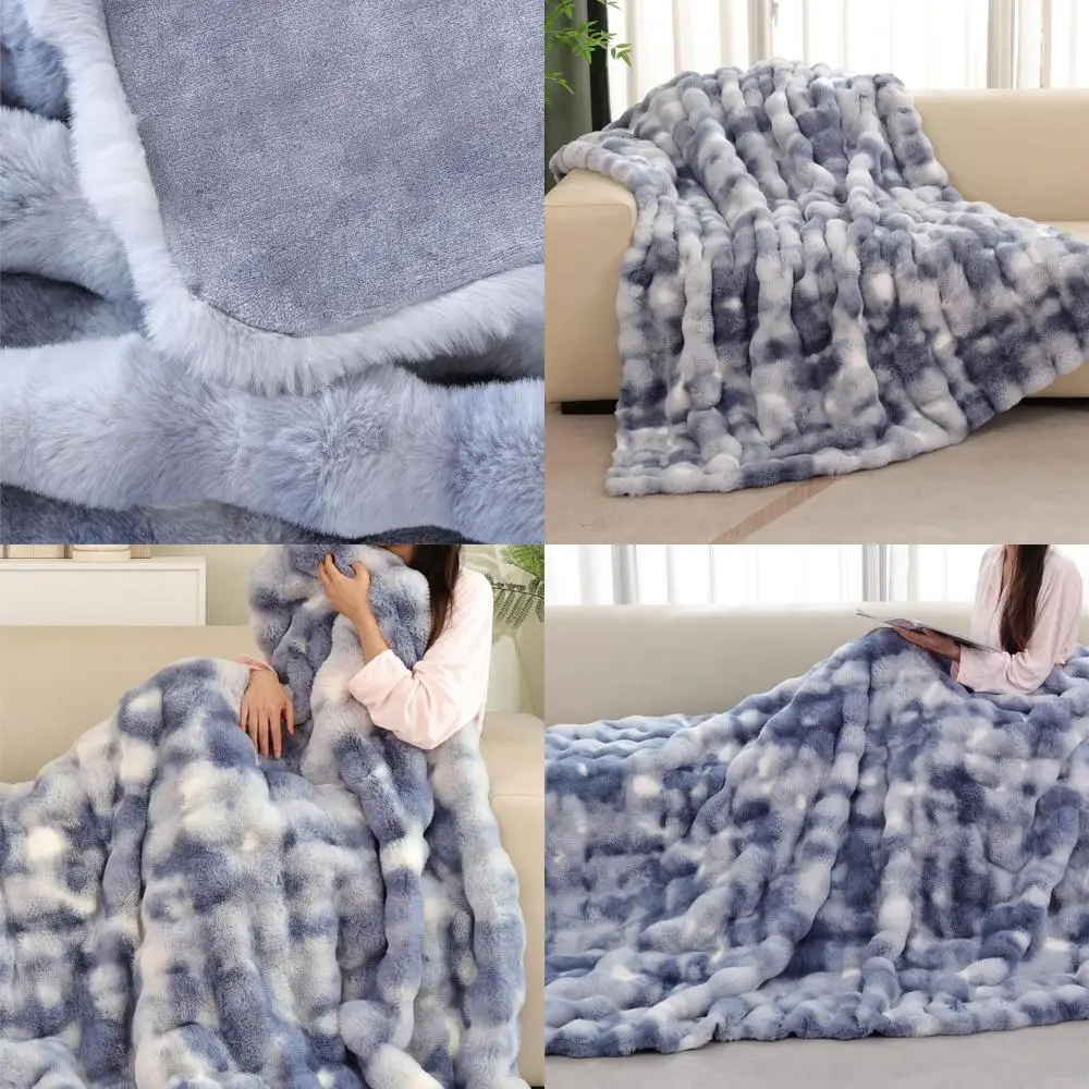 

Синее уютное одеяло из искусственного меха 60x80, плотное и мягкое, идеально подходит для дивана, кровати, гостиной, идеального зимнего теплого покрывала, 860 GSM