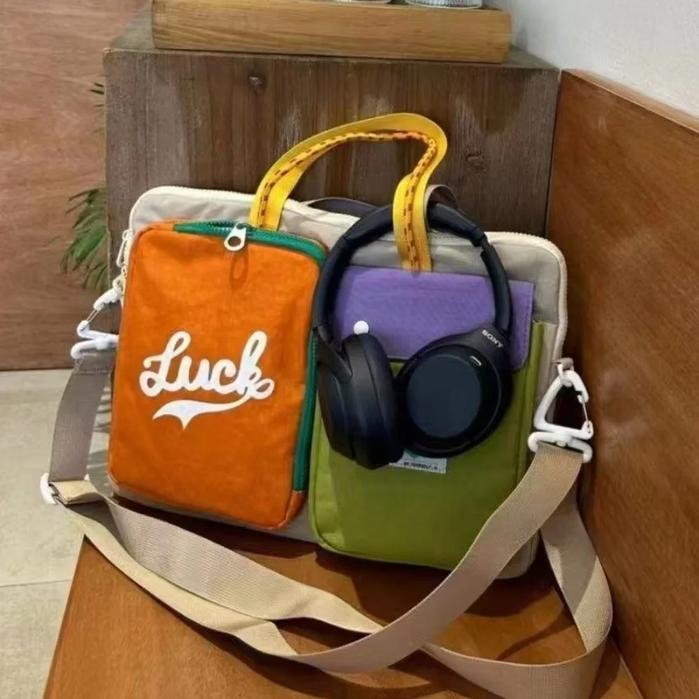 2025 New Waterproof Dopamine Color Blocked Crossbody Bag, 16 Inch Large Capacity Computer Bag, Commuting Portable Laptop Bag