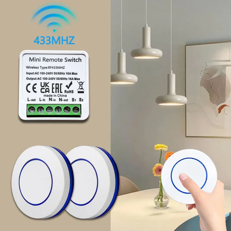 Szaoju 10A  Mini Module Relay Receiver RF Round Button Remote 433HMz Wireless Light Switch 110V 220V LED Lamp Controller