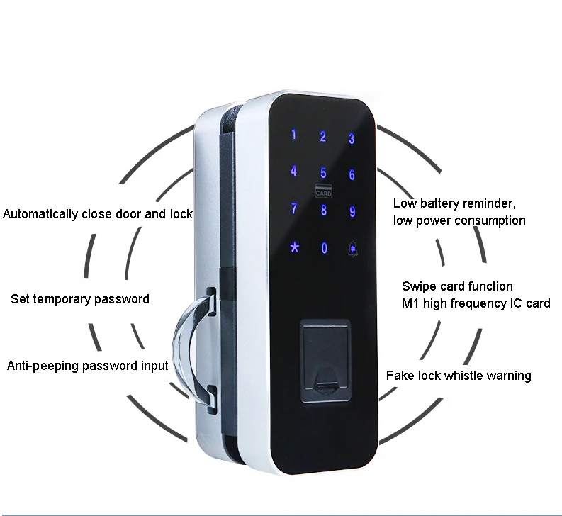 Remote control electronic access control office glass door fingerprint lock single & double door no hole password smart lock