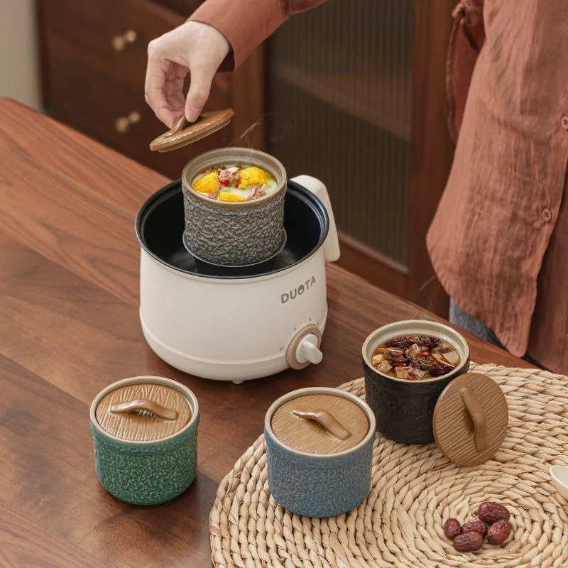 Image 4: Pot à ragoût en céramique naturelle, Pot à ragoût résistant aux hautes températures, résistant à l'eau, ménage avec couvercle, bol alimentaire complémentaire