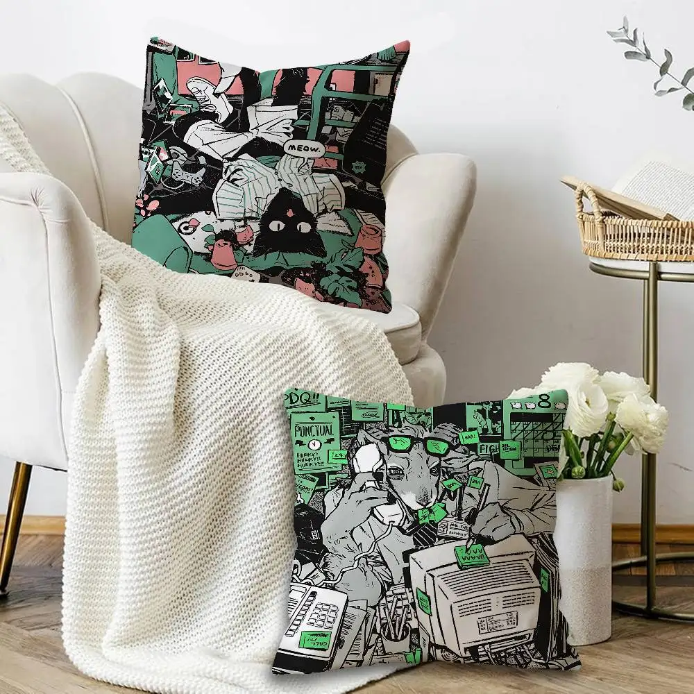 Cartoon S-SMELL N-Nagabe Furry DOG CAT Maple Design Cushion Cover Happy Autumn Harvest decor Holiday Decorati Pillow Cover