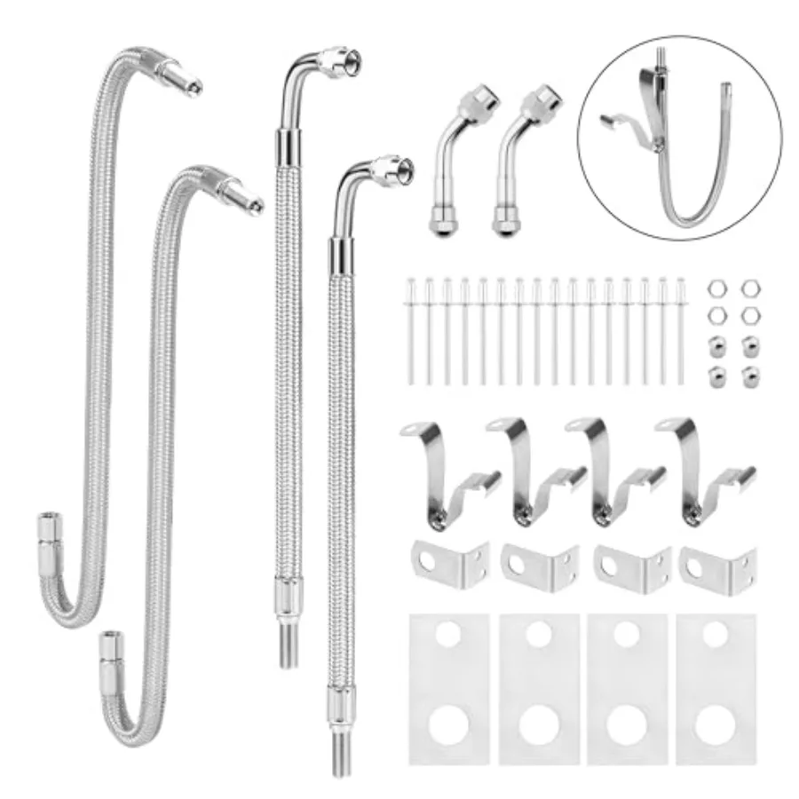 

Dually Valve Stem Extenders Kit Stainless Steel Braided Valve Stem Extension fits 16" to 19-1/2" Dual Wheels Tire Valve Extensi