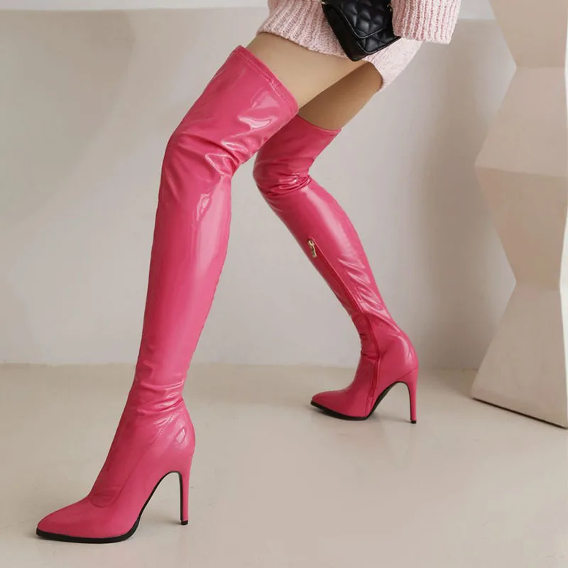 

Arden Furtado 2024 Microfiber Thigh high boots Pointed toe Side zippe Stilettos heels Modern boots Extra large size Skinny boots