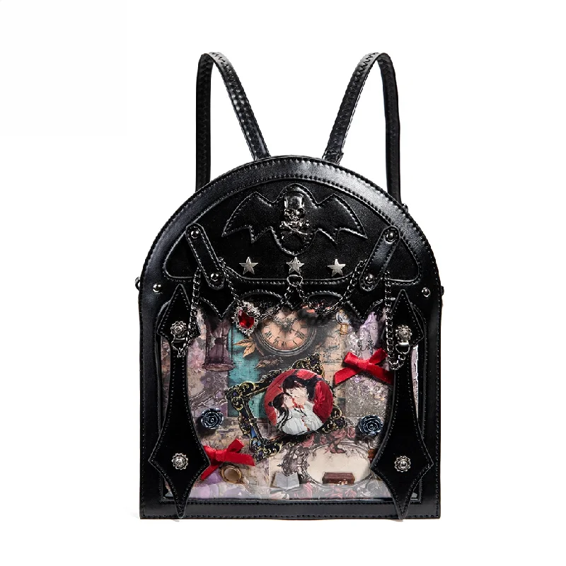 

Готический рюкзак-итабэг с прозрачным окном для значков, винтажная сумка через плечо из ПУ кожи в стиле дарк-панк для любителей аниме