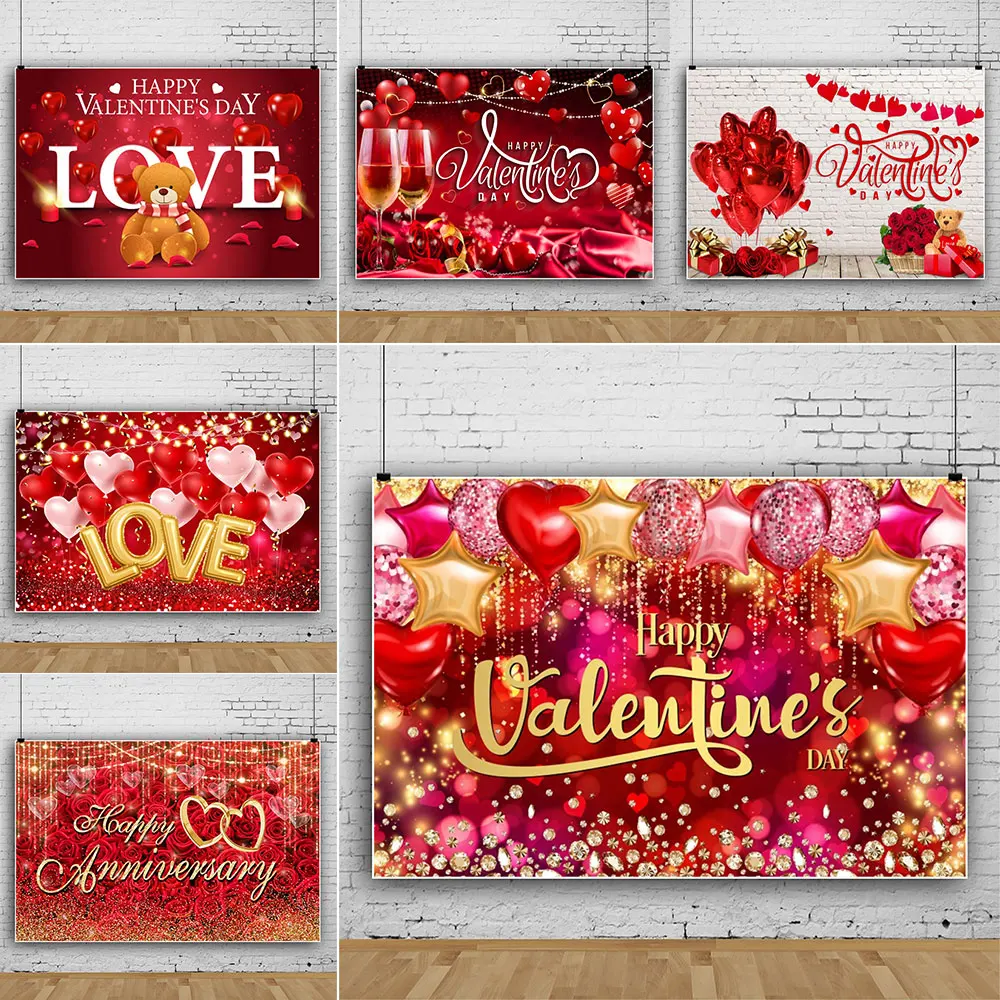 February 14 Valentine's Day Backdrop Decoration Rose Flower Wood Floor Love Heart Wedding Baby Portrait Photo Background Studio