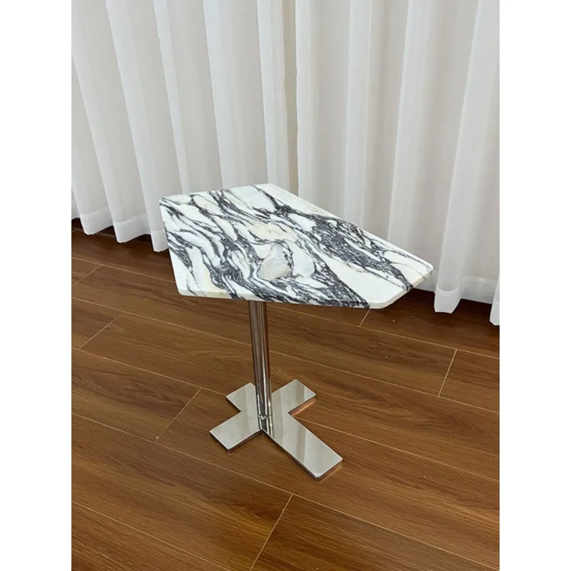 100% Natural Marble Calacatta Viola Side Table, Minimalist Luxury for Living Room