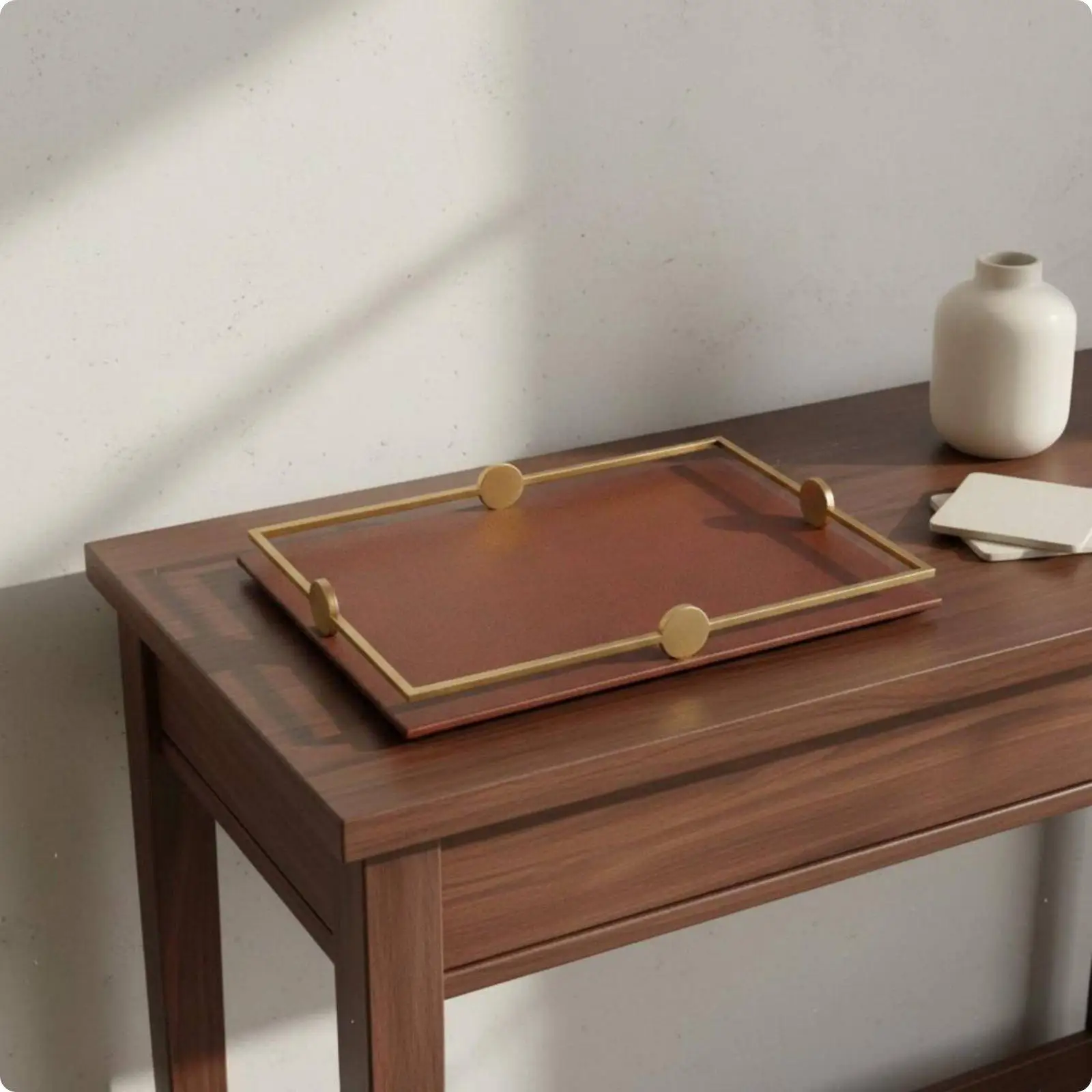 Elegant Leather Metal Decorative Tray Multipurpose Serving Platter for Luxury Home Decor and Table Centerpiece