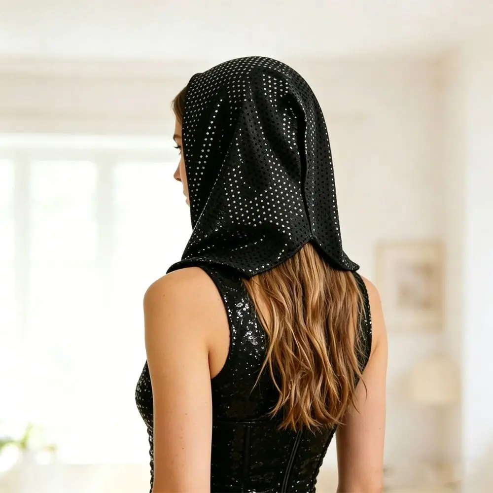 Stylish Hooded Design Head Scarf Stylish Breathable Sequin Rave Hood Multi-Functional Festival Headwear Unisex