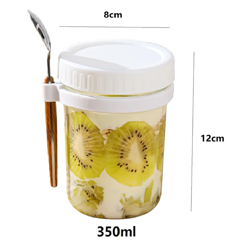 AY03-حاويات الشوفان بين عشية وضحاها مع أغطية وملاعق - للحليب والحبوب والفاكهة ومرطبانات الشوفان