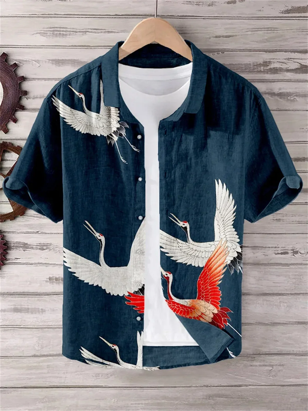 Camisa de solapa de manga corta con estampado 3D para hombre, Material de lino, camisa hawaiana suelta, vacaciones casuales, Verano