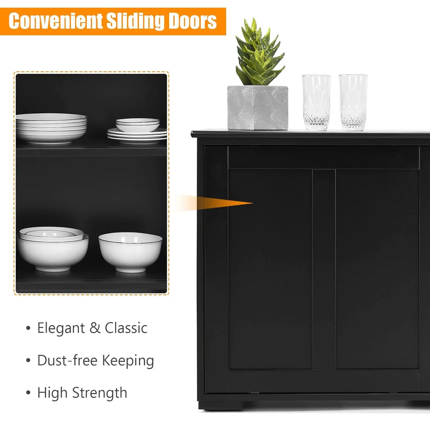 Sideboard Buffet Cabinet, Wooden Kitchen Storage Cabinet with Adjustable Shelf, Sliding Barn Door, Accent Coffee, Customized