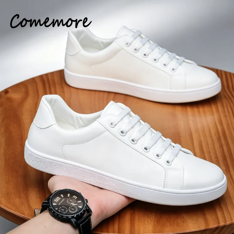 Comemore New Concise Men's Vulcanized Shoes Street Style Flat Sole Sneakers White Shoes Versatile Simple Comfortable Male Flats