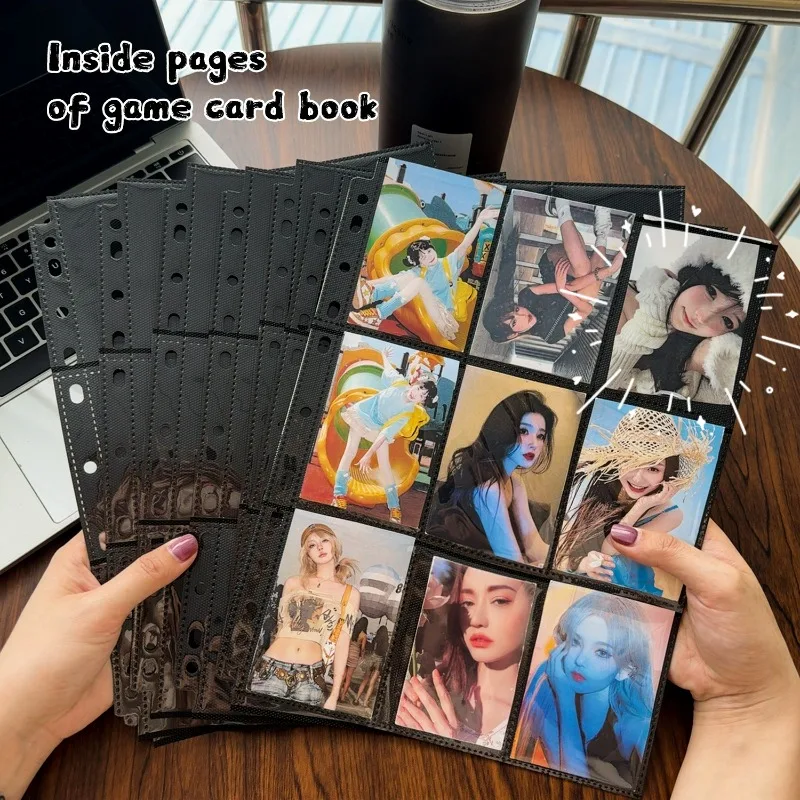 Двусторонняя 9-карманная игровая карточная книга, рукава для переплета торговых карт, защитный рукав для страниц формата А4, черный/прозрачный альбом с 11 кольцами