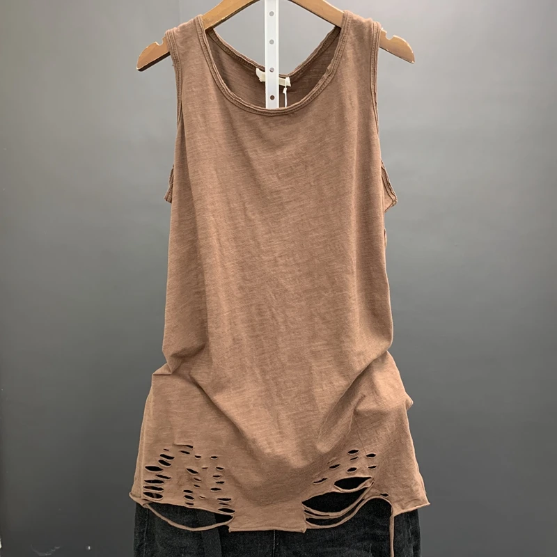 Solid cotton tank top for women, round-necklace, loose, casual, match all, new summer 2025