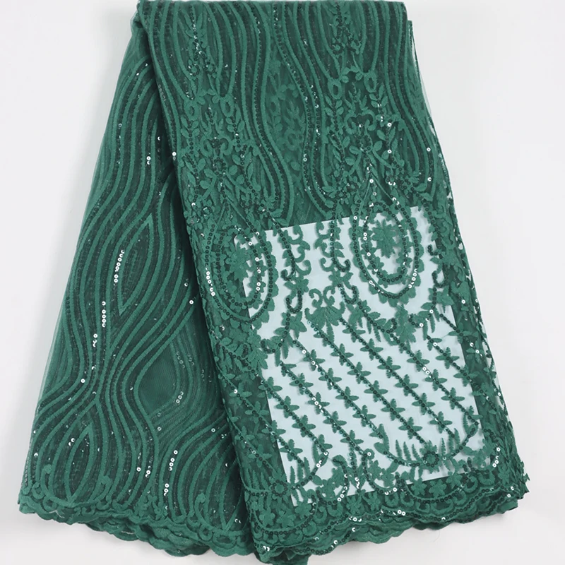 

Latest Green African Milk Silk Tulle Lace Fabric 2022 High Quality Mesh Lace French Net Lace Fabric With Sequins For Wedding