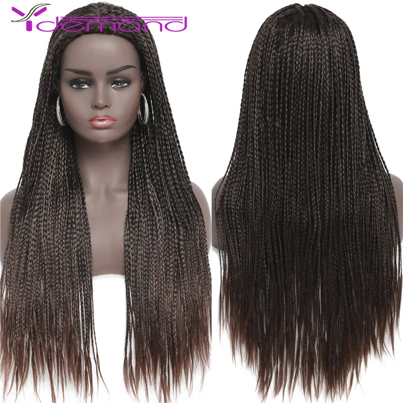 Y Demand Black Ombre-Brown Braided Wigs For Black Women Or Men Synthetic Wig Crochet Hair Braids  With BOX 2021 New