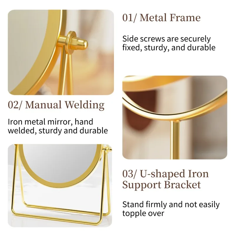 مرآة مكياج أوروبية عتيقة، 360 درجة ° مرآة طاولة تزيين دوارة من الحديد أحادية الجانب، حامل سطح مكتب دوار دائري #5