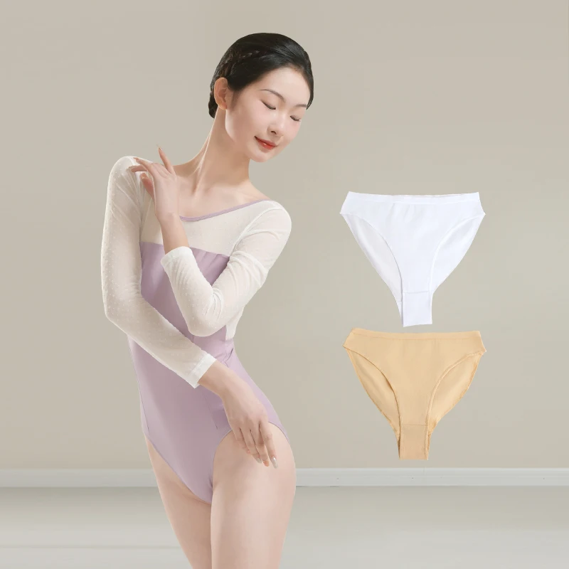 High Crotch Dance Briefs for Woman Soft Breathable Cotton Underwear Beige White Solid Short Underpants