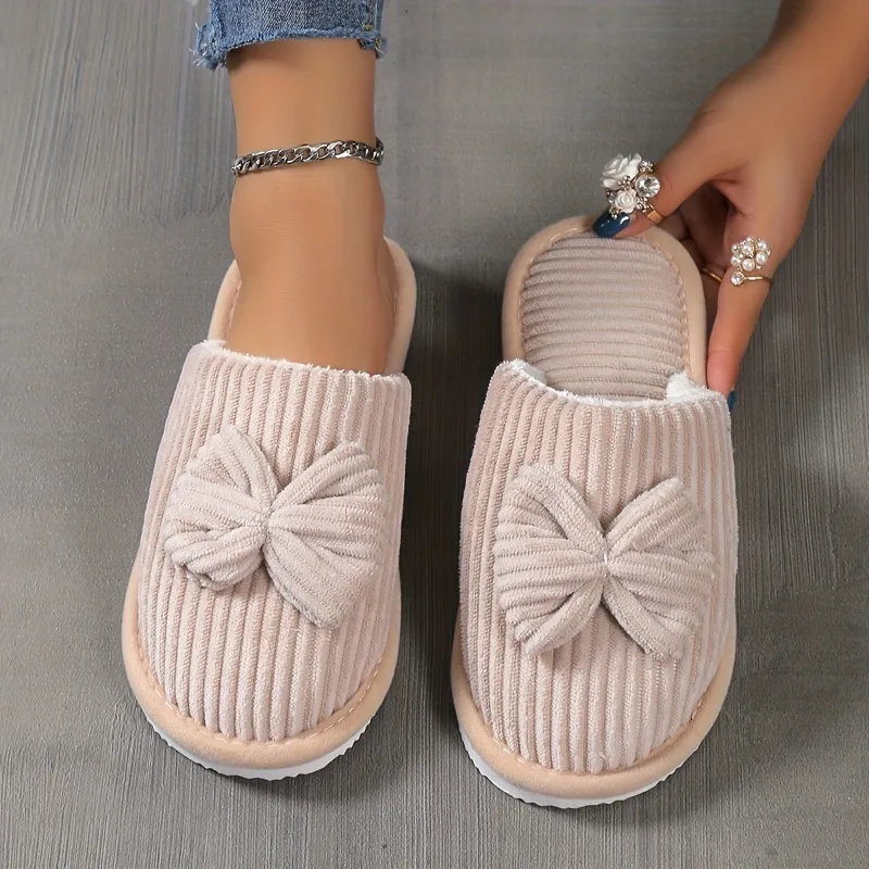 

Fashion Women's Bow Slippers Fall Winter Indoor Bedroom Shoes Floor Lightweight and Comfortable Soft Warm Slippers for Home