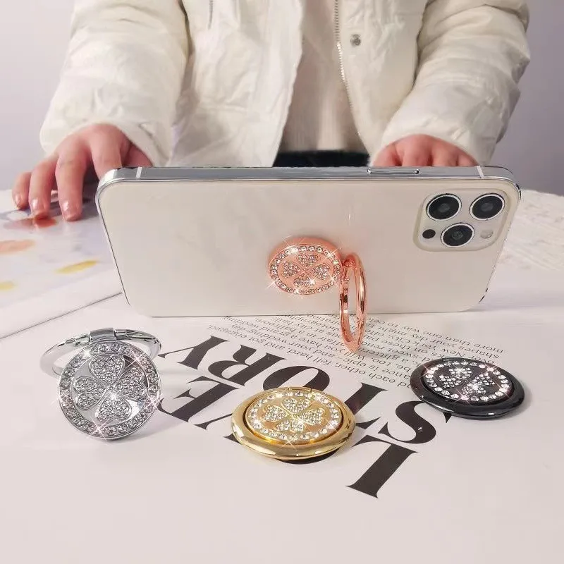 

Держатель для телефона Diamond Lucky Clover Glass, подставка для телефона в стиле INS, держатель для пальца, складное кольцо-подставка, поддержка для iPhone 16 15