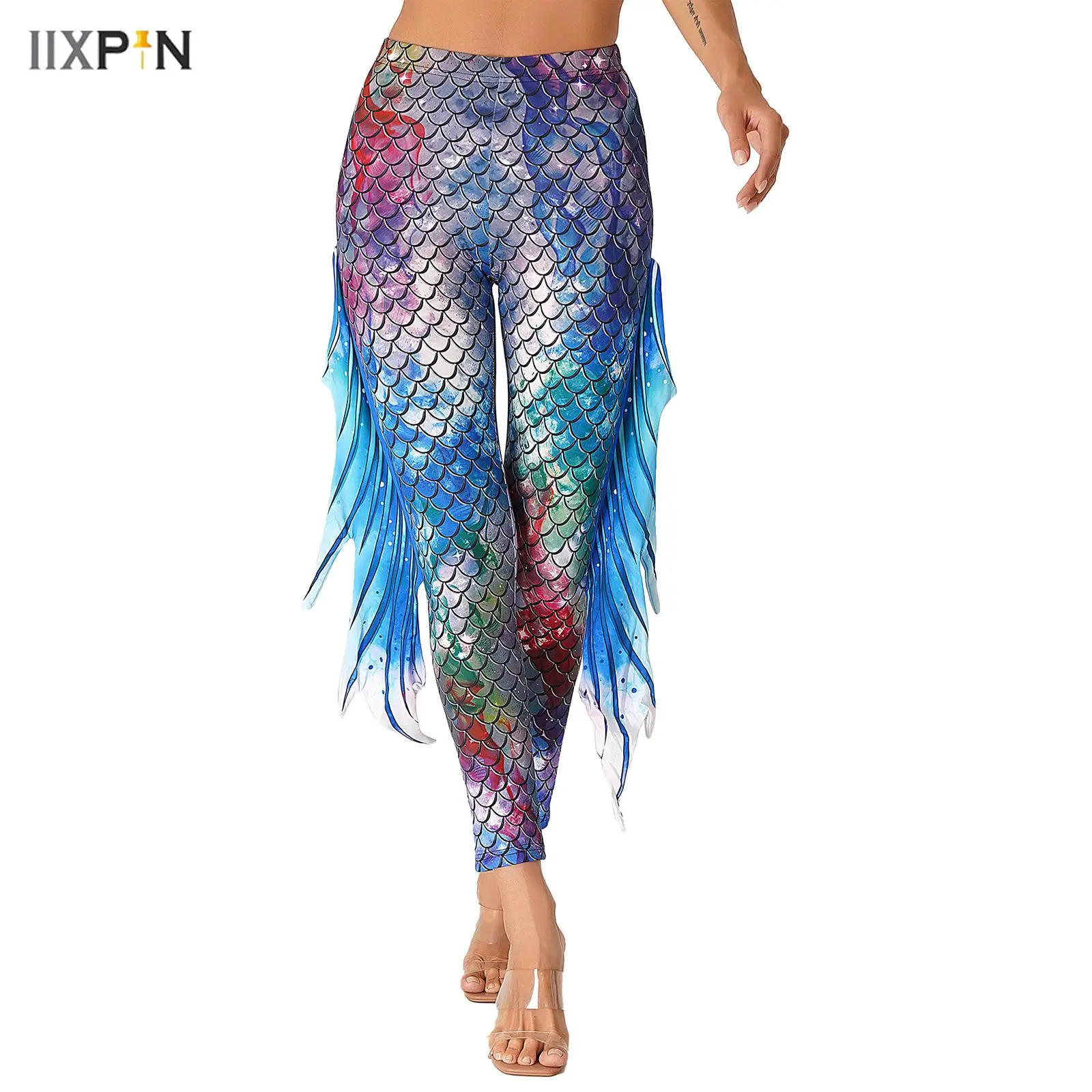 

Womens Mermaid Pants Party Cosplay Fashion Fish Scale 3D Printed Dance Yoga Leggings Pants High Waist Pencil Pants Trousers Swim