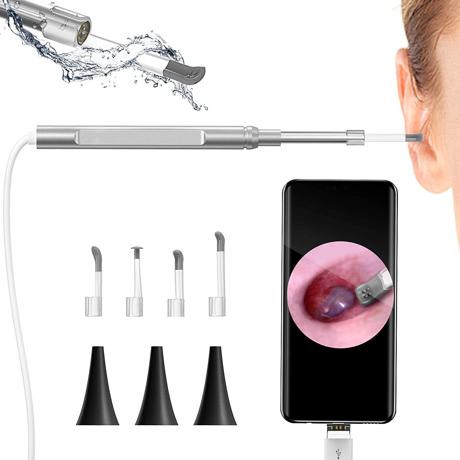 

3in1 Digital Otoscope 4.3mm Lens Ear Cleaning Endoscope Camera With 6LED Lights Ear Wax Removal Tool For Android Type-C And PC