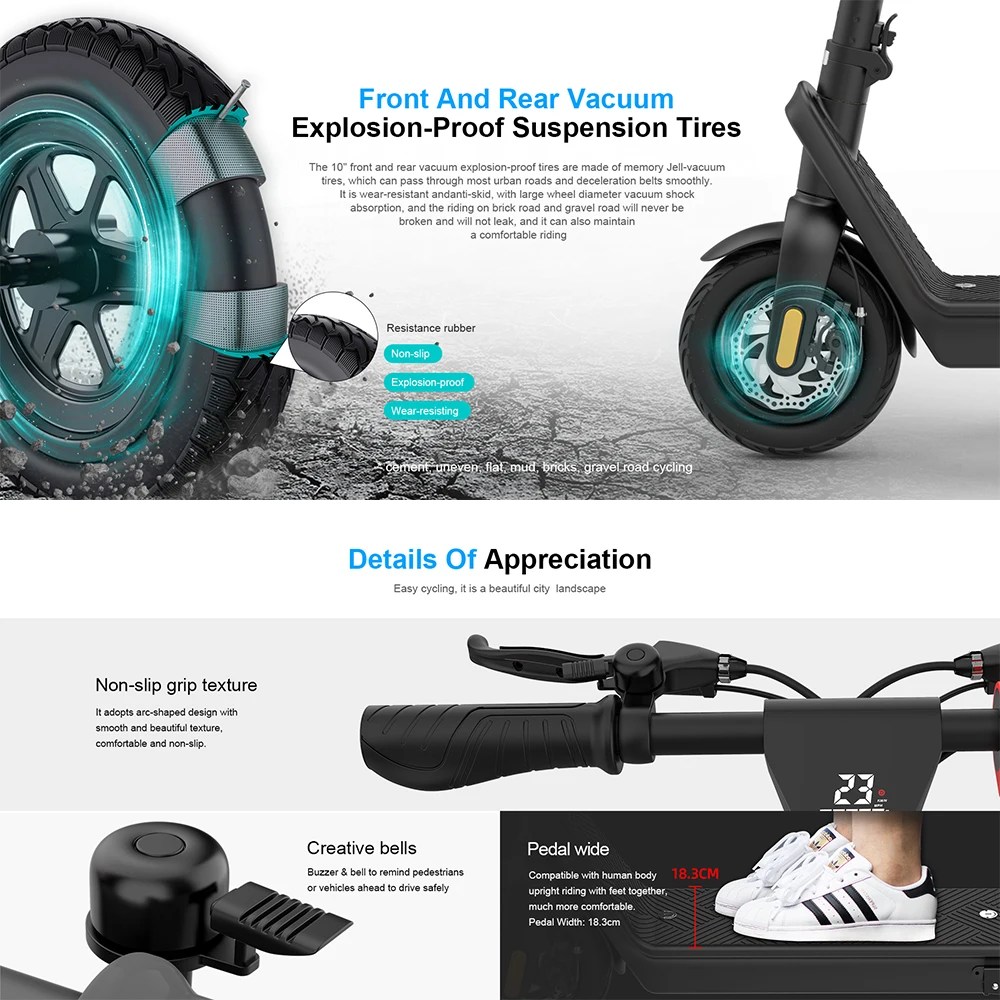 HX X9 15.6AH Electric Scooter 500W 40KM/H Foldable Electric Kick E Scooter 10 Inch Smart Escooter for Adults