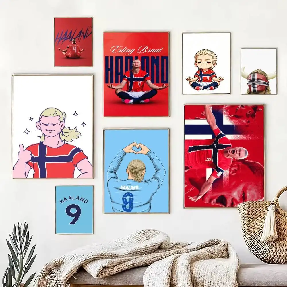 Sports E-Erling H-Haaland   Poster Waterproof Wall Art Sticker For Bar Living Room Vintage Decor High Quality Print Gift