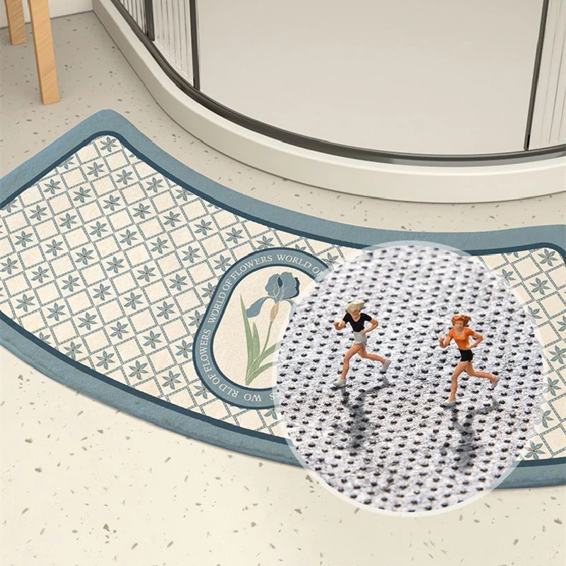 Non-Slip Absorbent Floor Rug, Arc-Shaped Bath Mats, Quick-Drying Bathroom Mat, Shower Room Plush Door Step Foot Pad