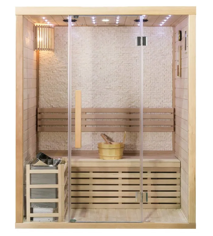 Traditional Wet Steam Sauna Room, 1-2 Person Canadian Hemlock Wood, Swedish Steam Sauna Cabin, 8mm Tempered Glass, Home Spa