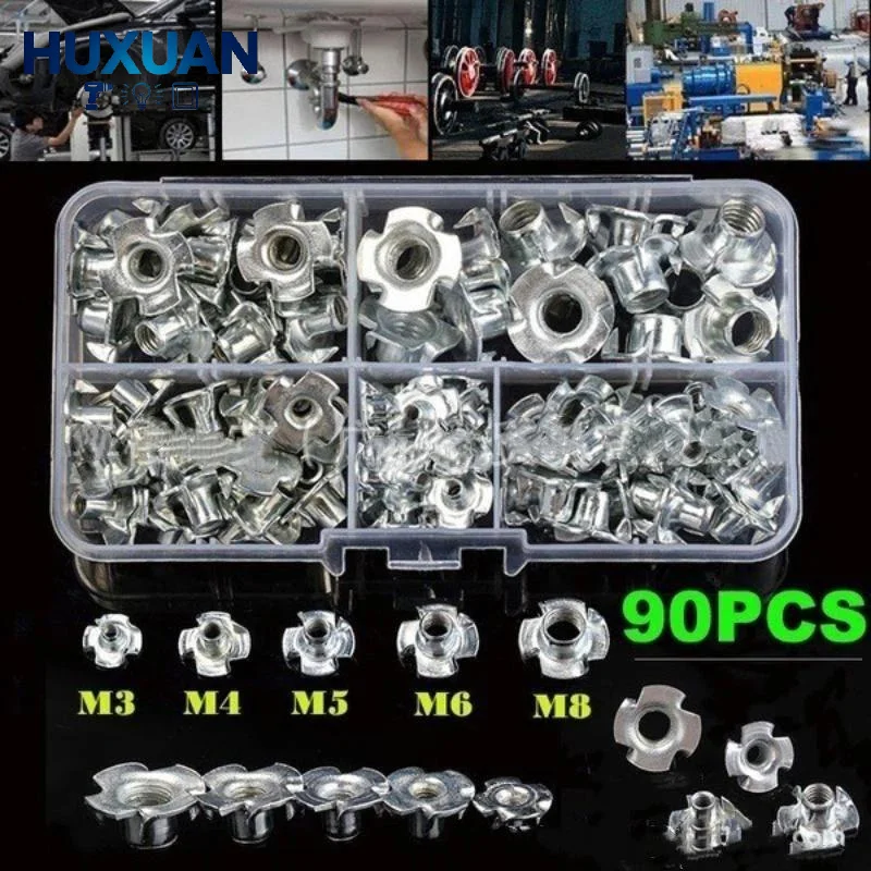 Wear Resistant 4 Impact Points Nuts 60/90/100Pcs Hardware Fasteners for Climbing Racks Cabinets Furniture Assembly