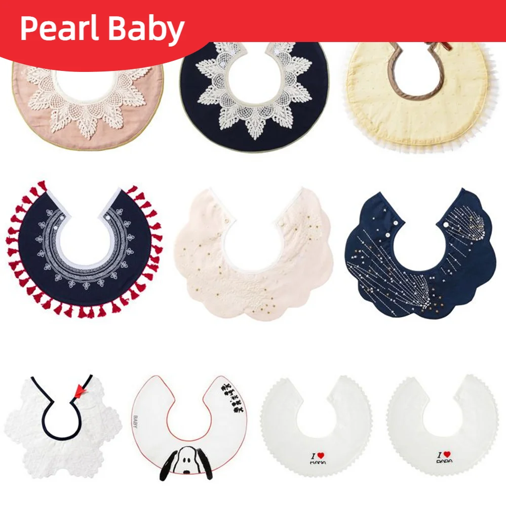 Ins Style Saliva Towel Cotton Baby Bib 360° Rotating Round Baby Rice Pocket Model False Collar