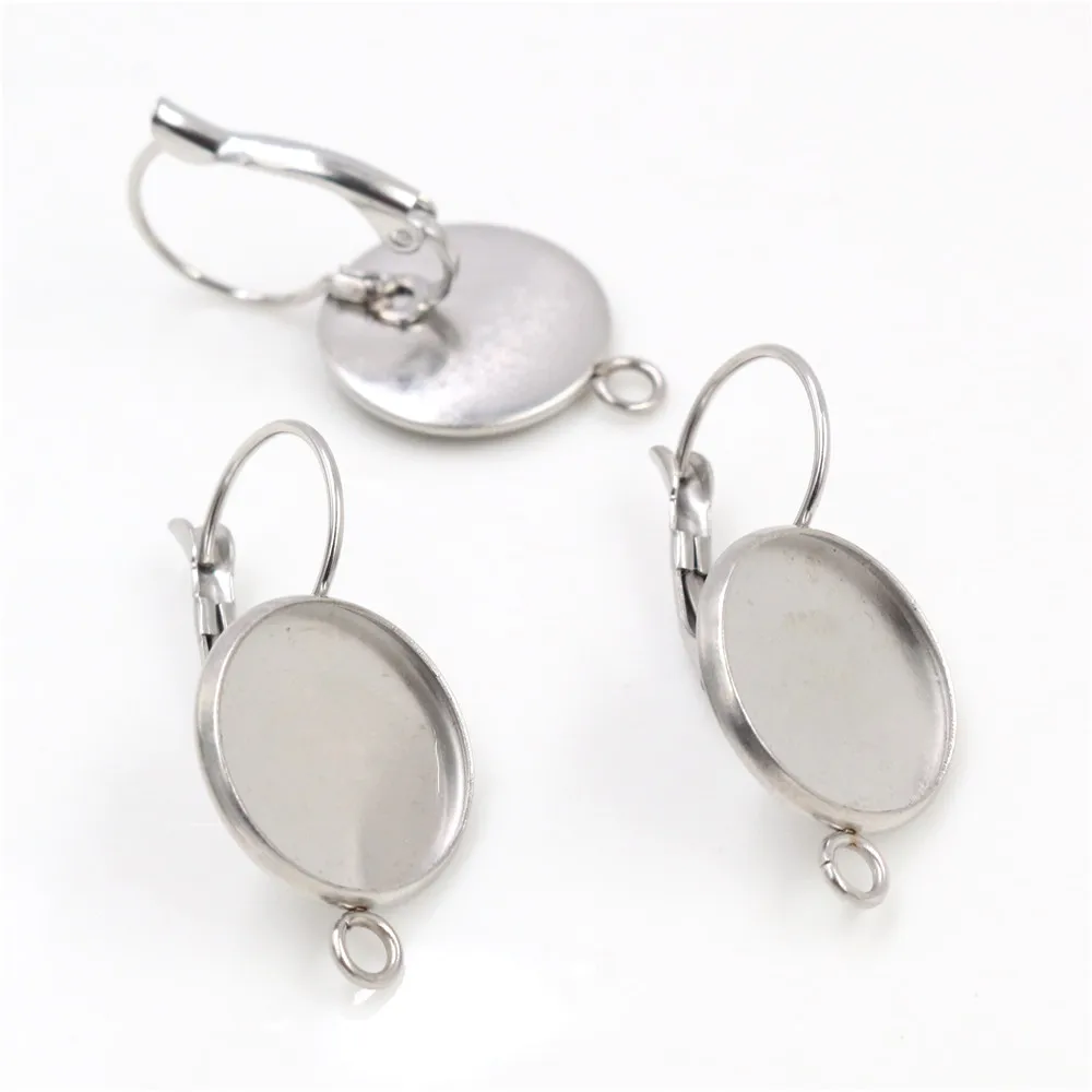 ( No Fade ) 8/10/12/14/16/18/20/25mm 10pcs Stainless Steel one Loop French Lever Back Earrings Base,Fit 8-25mm Glass Cabochons