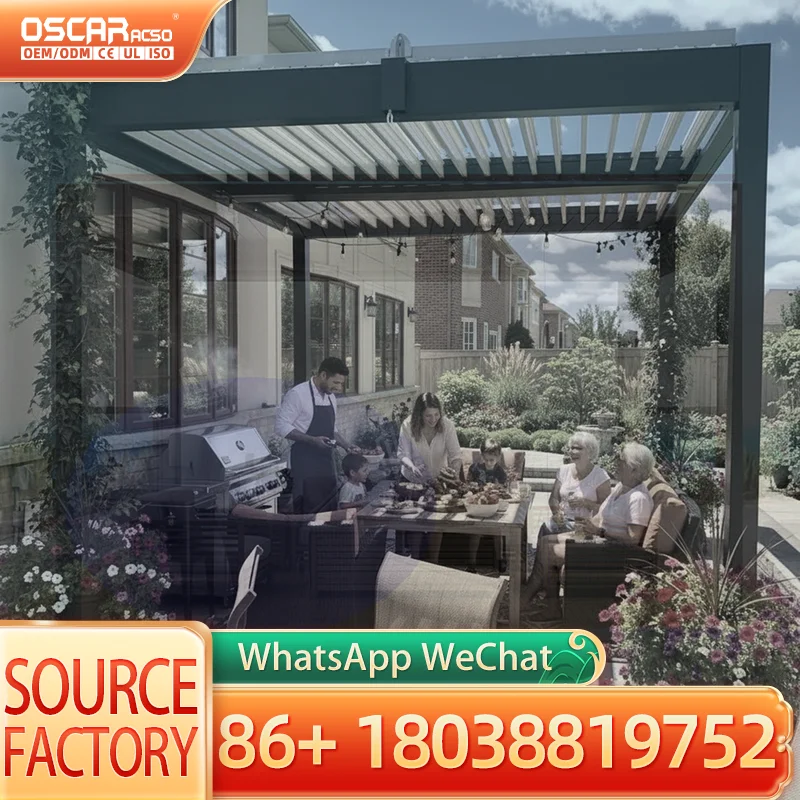 Outdoor Aluminium Four corner Tent Electric Pavilion Courtyard Villa Terrace Garden Use pergola
