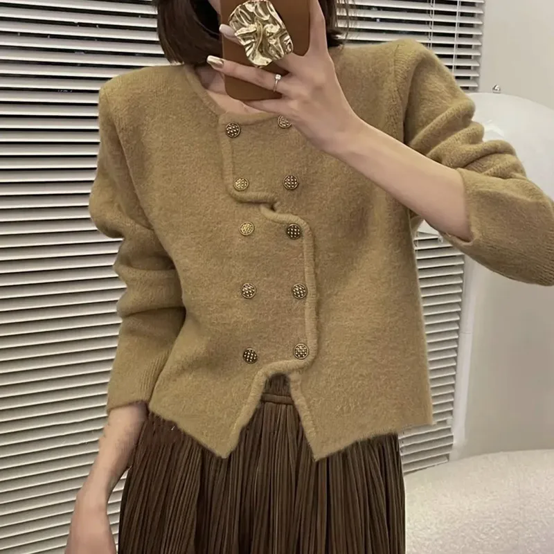 

Women's Autumn Winter 2022 New Double Row Button Sweater Cardigan Korean Knitted Female Coat