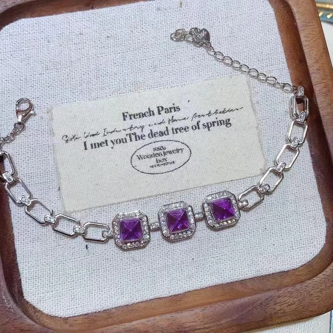 

KJJEAXCMY High End Women's Bracelet Natural Amethyst S925 Silver with Electroplating Boasting High Clarity Full Brilliance