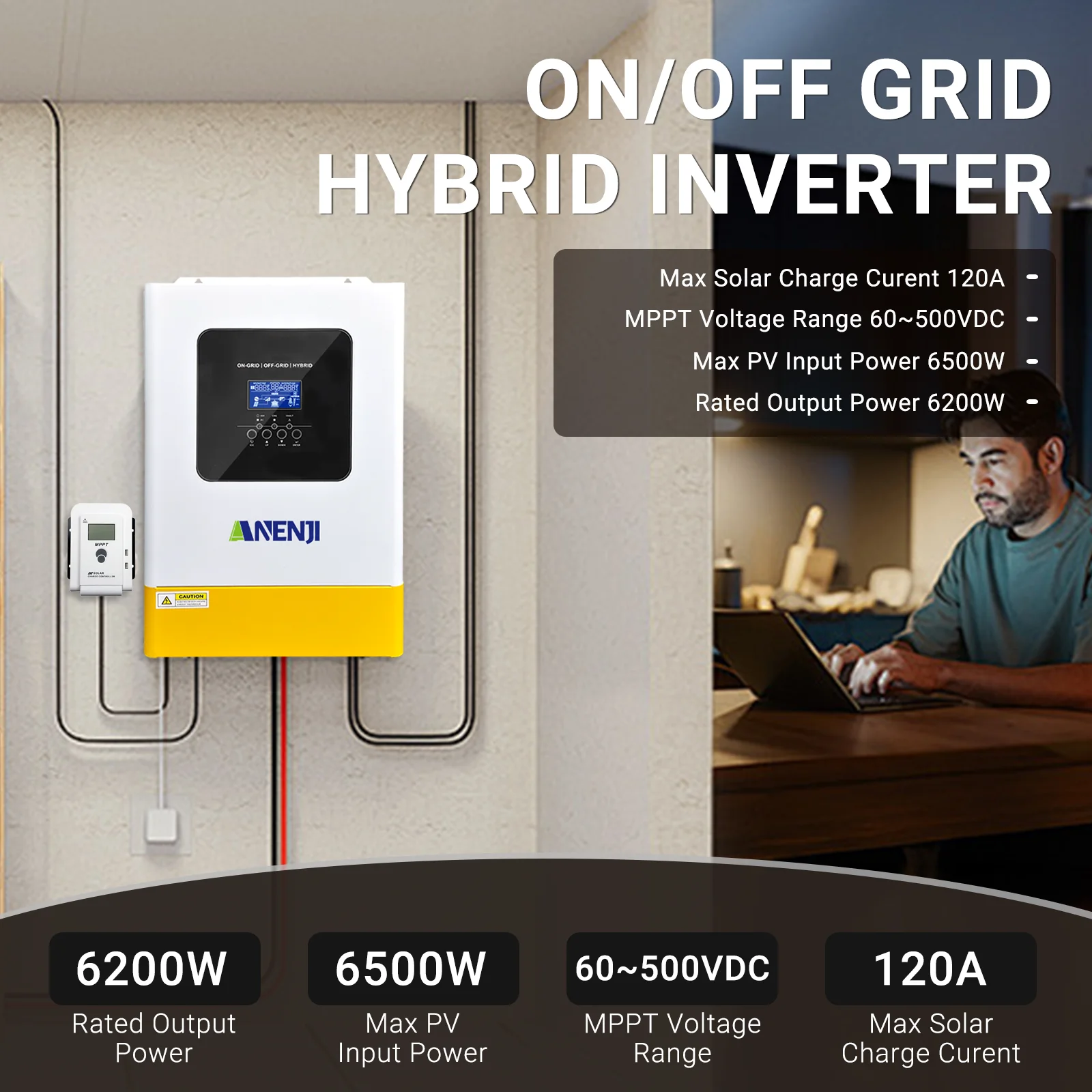 6200W 48V Solar Hybrid omvormer Voed in het net MPPT 120A Solar Controller Zuivere Sinusomvormer Ondersteuning Parallel