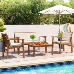 4 Piece Bistro Patio Furniture Outdoor Chat Chair Set with Water Resistant Cushions and Coffee Table for Beach Backyard Garden