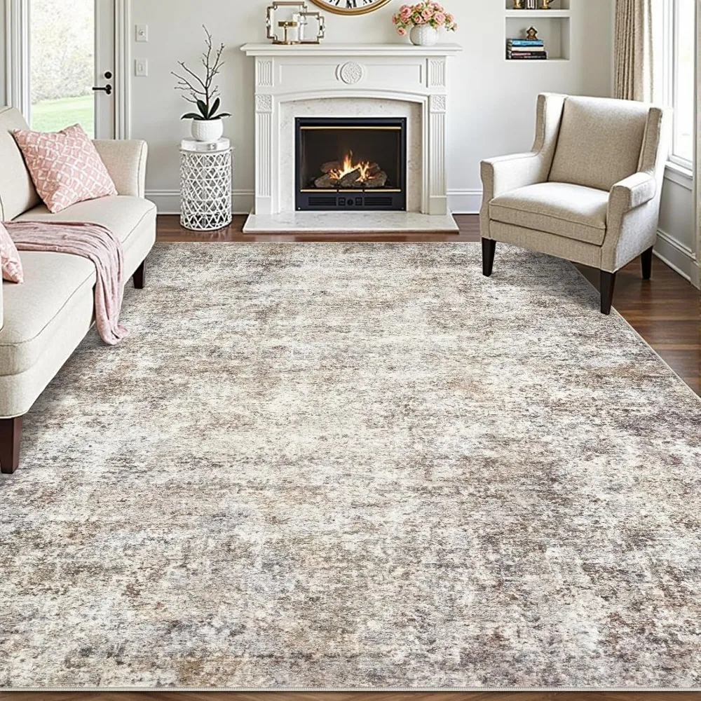 

Area Rugs for Living Room: 8x10 Washable Neutral Abstract Rug for Bedroom Large Soft Modern Dining Room Rugs Indoor Floor Low Pi