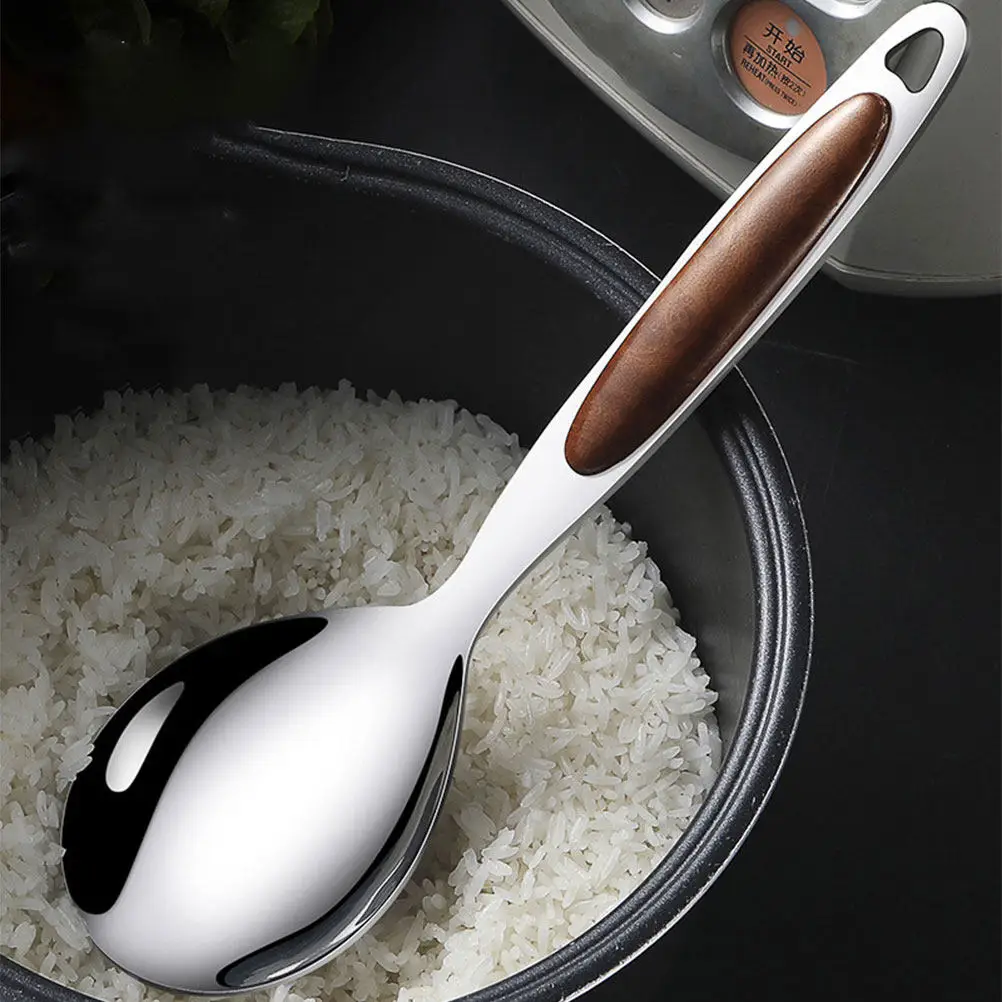 Cucharas grandes para arroz, diseño moderno, cucharas para servir con mango largo para comedor comunitario, utensilios de acero inoxidable para sopa de arroz y ensalada, 2 uds.