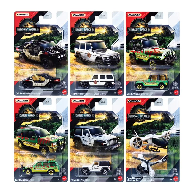 Mattel Matchbox автомобиль Jurassic World Rebirth игрушка для мальчиков 1:64 литой под давлением Mercedes Benz Ford Explorer Jeep Wrangler Gyrosphere модель подарок