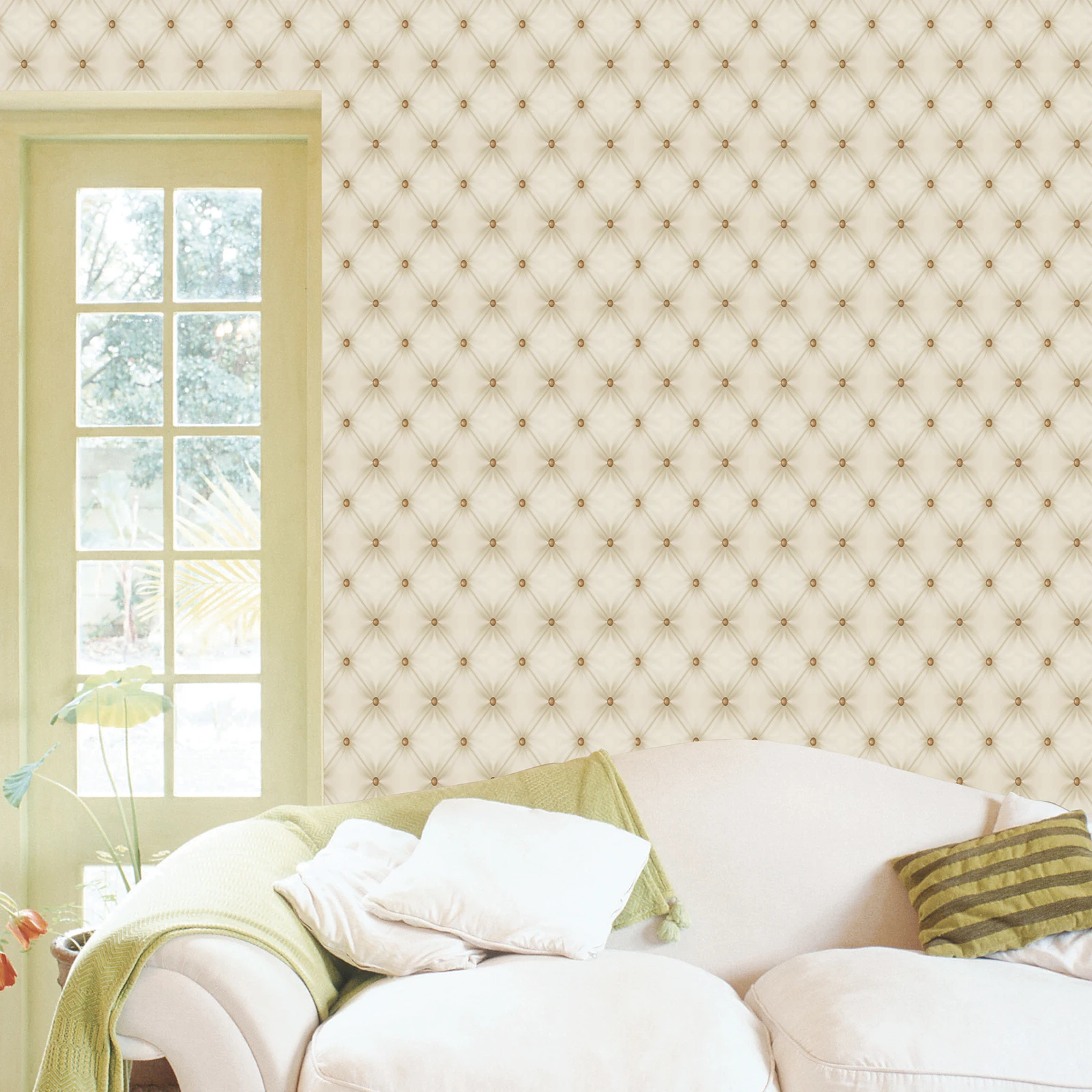 Vintage Beige Simulation Upholstery Wall Stickers Retro Peel And Stick Pleated Patch Wallpaper Self Adhesive Kitchen Decor