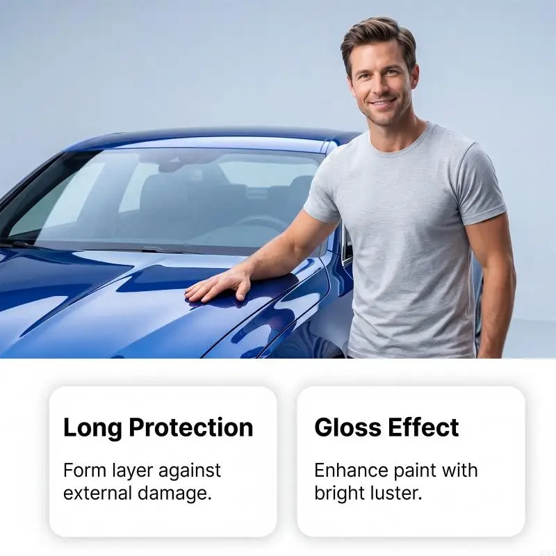 M76E Car Coating Agent 355ML Bottle Format, Quick Exterior Paint Gloss Care with Water Beading Support for Cars and Motorcycles