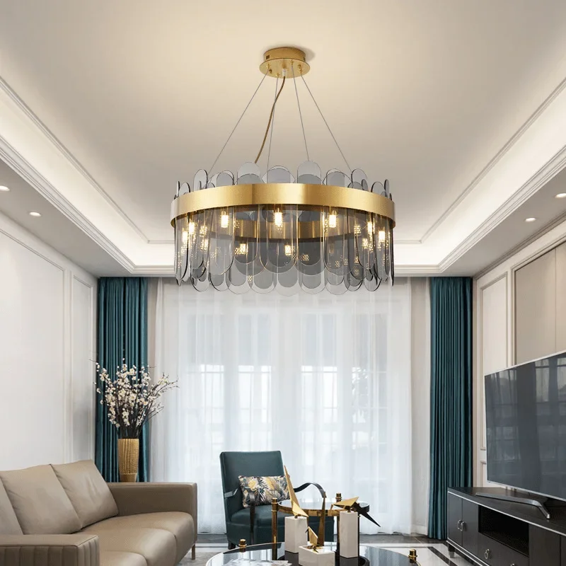 Nordic luxury Modern glass Living room chandelier New Simple Restaurant Bedroom Lamp Hotel Shop Mall high-end gray Pendant lamp