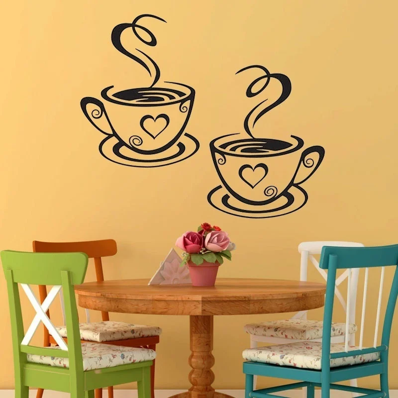 Mural Beautiful Design Decal Kitchen Restaurant Cafe Tea Wall Stickers Art Viny Coffee Cups Stickers Wall Decor (Size: One Size)